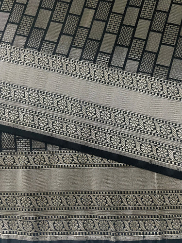 Banarasi Katan Silk Saree | Black & Silver | Silver Zari | Handwoven | Silk Mark Certified | Ships from California